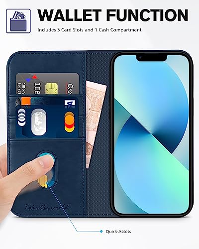 Tucch Case For Iphone 13 Wallet Case, Pu Leather Folio Case Wallet With [Kickstand] [Card Slot] Shockproof Flip Cover [Protective Tpu Interior Case] Compatible With Iphone 13 6.1-Inch 2021, Dark Blue #TOP2