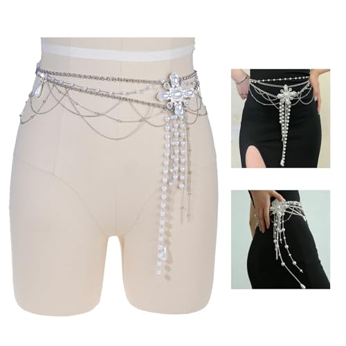 Cadena de cintura ajustable de cristal para mujer con perlas de moda 2