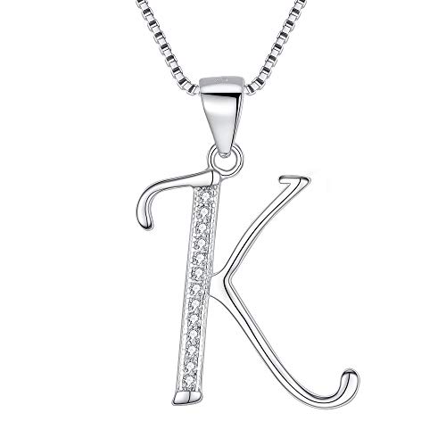 EleQueen Initial K Necklace 925 Sterling Silver CZ 26 Letters Pendant Bridal Jewelry for Women