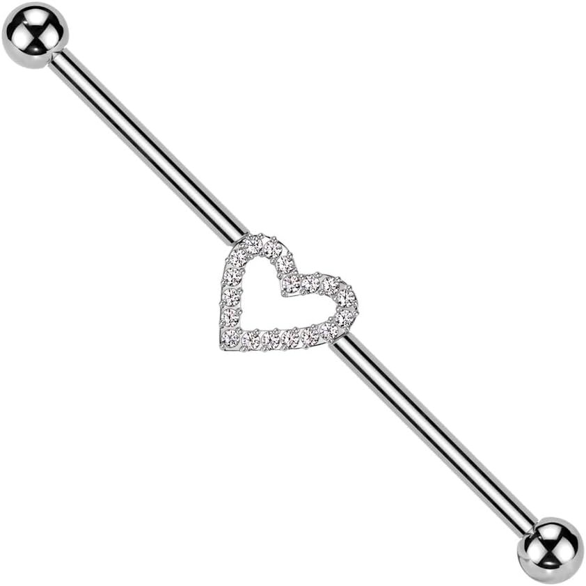 Pierced Owl 14GA ASTM F-136 Implant Grade Titanium Internally Threaded CZ Crystal Heart Outline Industrial Barbell