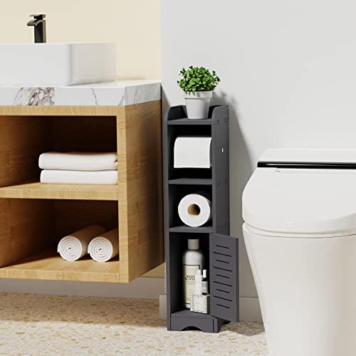 Gakov Small Bathroom Storage Cabinet With 1 Doors & 3 Shelves, Bathroom Organizer For Small Space And Corner, 4-Tier Toilet Paper Storage Stand For Storing Various Toiletries(Dark Grey) #TOP3