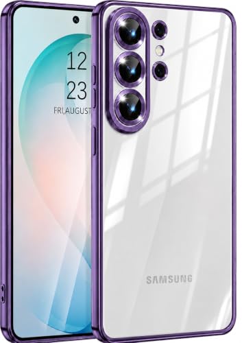 Image of VONZEE Clear Logo Electroplating Transparent Case for Samsung S26 Ultra 5G, Magnetic Plating Electroplate TPU Cover, Individual Camera Protection for Each Lens - Deep Purple