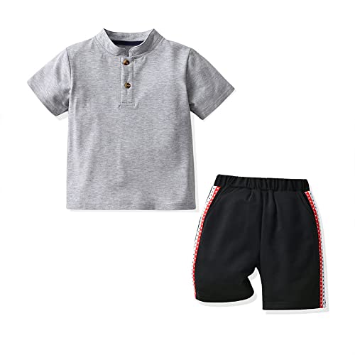 CAIJ Conjunto de ropa de bebé de manga corta con botones de punto, pelele + pantalón, 2 piezas, monocolor, grueso.