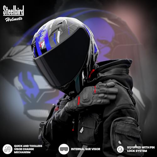 Image of Steelbird SBA-20 Strange ISI Certified Flip-Up Graphic Helmet for Men and Women with Inner Silver Sun Shield