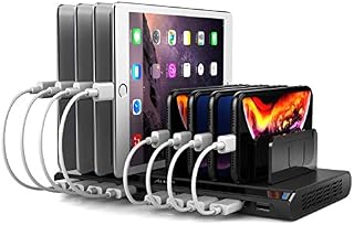 Alxum 10 Port USB Charging Station for Multiple Devices, 96W 2.4A Multi iPad Charging Station with Detachable Dividers for Mobile Phone, Tablet and More