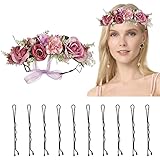 VEGCOO Blumenkranz Haarschmuck Hochzeit Party Damen Haarband Blumen Mädchen Rose Blumenkopf Tragen Mit Band(Violett)