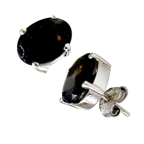 Pendientes de cuarzo ahumado natural y plata para mujer de diseño ovalado 4