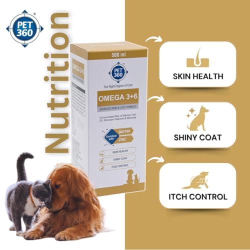 PET360 Omega 3+6 Concentrated Salmon Fish Oil for Dogs & Cats with Vitamins & Minerals | Shinier Coat, Itch & Allergy Control | Improves Skin & Hair Health | Nutritional Supplement for Pets 1000 ml (Image - 4)