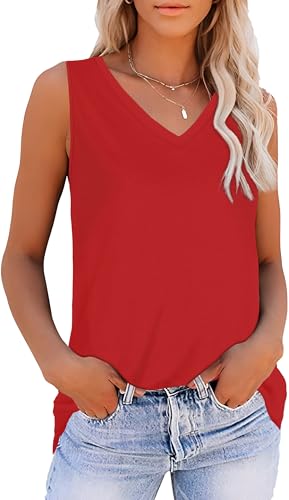 Summer Tops for Women Sleeveless V Neck Tshirt Loose Fit Casual Tank Tunic Blouse