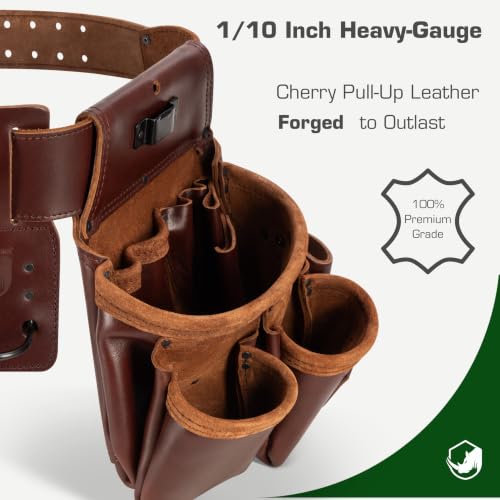 Image of STRONGLAD Framing Tool Belt - 21-Pocket Full-Grain Oil-Tanned Leather Carpenter Tool Bags, Construction Tool Belt with Hammer Holder
