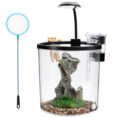 GarveeLife 1.5 Gallon Small Fish Tank, Betta Fish Tank kit with LED Light, Oxygen Generator, Fish Tank Starter Kits for Beta,Goldfish, Black-Cylinder,