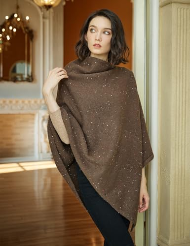 Image of BEAUTELICATE Women Wool Poncho Knitted Tweed Wool Sweater Pullover Pile Collar Cape