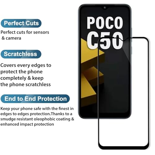 Image of DD SON Premium HD+ Tempered Glass Screen Protector Guard Compatible For Poco C50,C51 | Edge to Edge Coverage With Easy installation kit for Smartphone