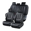 Coverado Autositzbezüge Set Wasserdichtes Nappaleder Auto Sitzschutz Universal Fit für die Meisten Limousinen SUV Pick-up Truck, Autositzschoner Vorne und Hinten 5 Stück - Völlig Schwarz