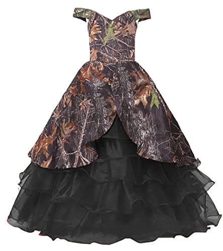 DINGZANCAMO Cap Sleeves Organza and Camo Ball Flower Girl Pageant Dress Junior Bridal Dresses Child 2 Black: Clothing, Shoes & Jewelry
