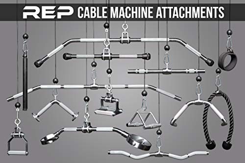 Image of REP Fitness LAT Pulldown and Low Row Cable Machine Attachments and Functional Trainer Attachments - Curl Bar, D-Handle, Ankle Cuff, Tricep Rope, Sports Handle, Straight Bar, Row, Chinning Triangle