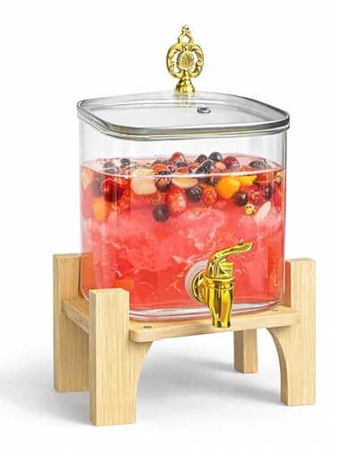 Image of 3 Litre Borosilicate Glass Detox Water jug Dispenser with Wooden Stand, Beverage Dispenser for Beer, Water, Cocktails, Detox Drinks & More, Perfect for Parties &,Daily Uses (Set of 1)