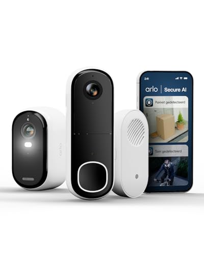 Arlo Essential 3 Telecamera WiFi Esterno Senza Fili 2K & Videocitofono HD con Chime, Sirena Allarme Casa, Sensore Di Movimento, Visione Notturna A Colori, Prova Inclusa Secure