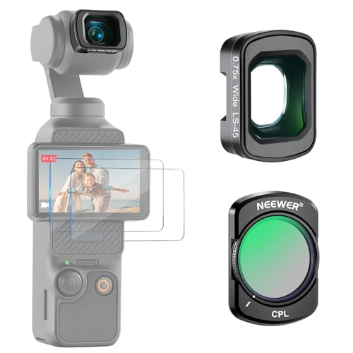 NEEWER Filter Accessories Compatible With DJI Osmo Pocket 3 & Creator Combo, Magnetic CPL Filter, 0.75X Wide Angle Lens 108° FOV, 2 Screen Protectors Photography Filter Kit, FL-B29