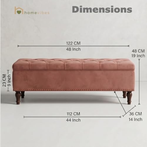 Image of Velum 3 Seater Sofa for Living Room & Office | Premium Fabric Upholstery | Solid Wood Frame | Comfortable Seating | 3 Years Warranty (Blush Pink, Storage Ottoman)