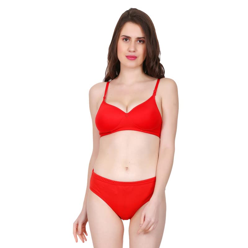 Image of Women's Spandex Cotton Padded Lingerie Bra Panty Set Full Coverage S to 3XL