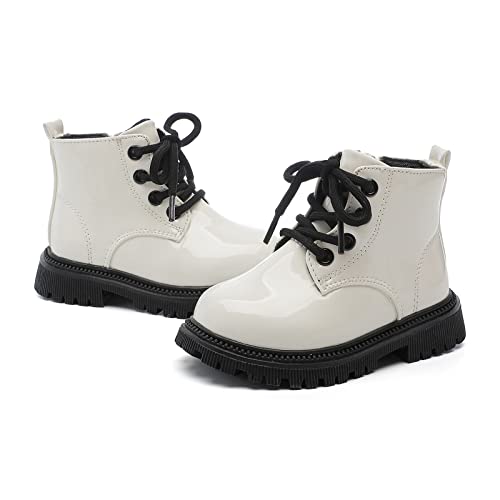 Girls Ankle Boots Fashion Side Zipper Boots Lace Up Waterproof Combat Shoes for Toddler/Little Kid4