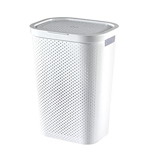 CURVER Coffre à Linge Infinity 60L – Bac à Linge Sale avec Couvercle – Bonne Aération – Poignées Ergonomiques – Pour Salle de Bain ou Buanderie – 100% recyclé – 43,7 x 35,1 x 60,2 cm – Blanc
