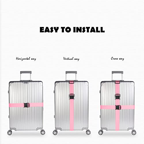 Image of 2pcs 74″x2″Luggage Straps for Suitcases,Adjustable Suitcase Straps and Heavy Duty Strap Buckle Packing Straps Travel Accessories,Fluorescent Pink