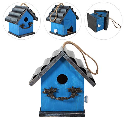 Tenforie Bird House for Outside, Resting Place for Birds, Hanging Natural Wooden Bird Nest, Bluebird House Handcrafted Hut (Blue)