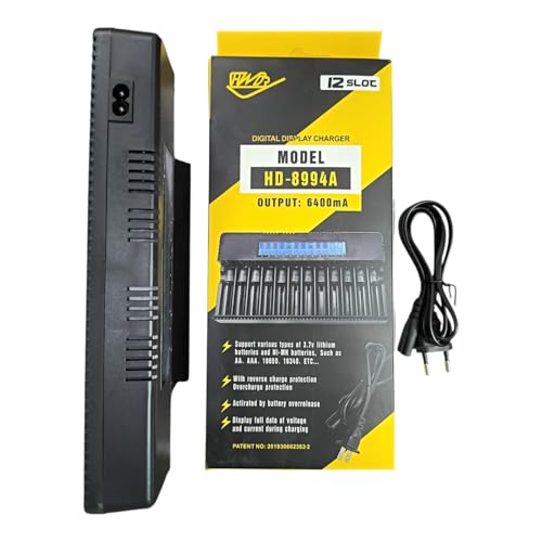 Image of METAPOD 12 Slot Battery Charger with LCD Display | HD-8994A Fast Charging 6400mA | Supports 18650, 26650, 21700, AA, AAA NiMH NiCd Li-ion Batteries | Smart Multi-Bay Charger
