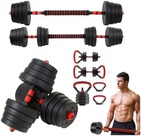 Conjunto de halteres e barra 15 kg | Kit para treinar em casa | B...