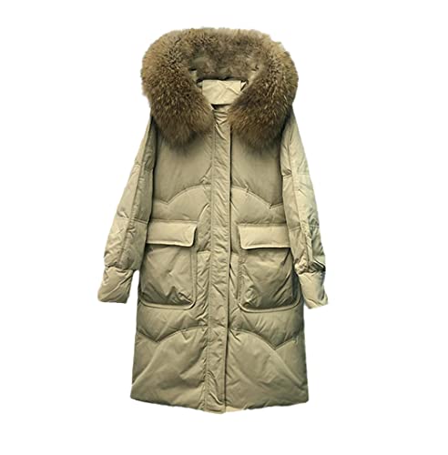 Manteau d'hiver long pour femme S blanc avec grande capuche en fourrure naturelle kaki