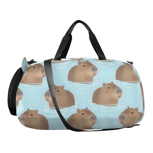 Duffle Bag for Boys or Girls with Shoes Compartment, Capybara Water Pattern Sports Travel Bag Overnight2