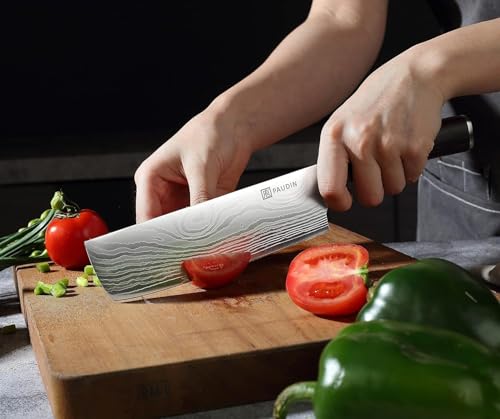 PAUDIN Japanisches Messer, Klingenlänge 17 cm Nariki Messer Hackmesser Kochmesser aus hochwertigem Edelstahl, asiatisches Mehrzweck Küchenmesser für Haus und Küche mit ergonomischem Griff