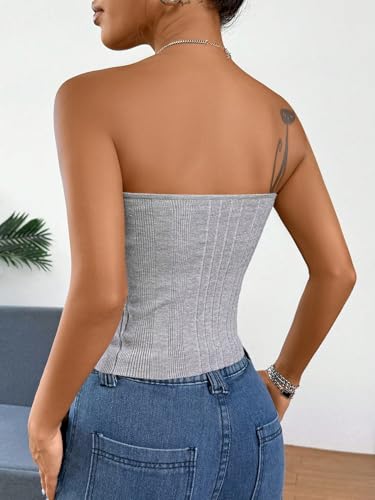 Women's Strapless Knit Crop Tops Y2k Backless Sleeveless Bandeau Lightweight Sweaters2