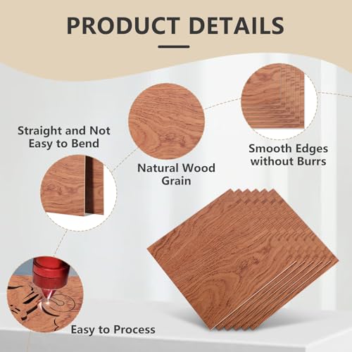 Creatorally 3mm Sperrholzplatte, 6 Stück Sperrholz 30x30cm Unbehandeltes Holz, Holzplatte für Laser Gravur, CNC Schneiden, Malerei, DIY Modell Heimdekoration (Rosenholz)