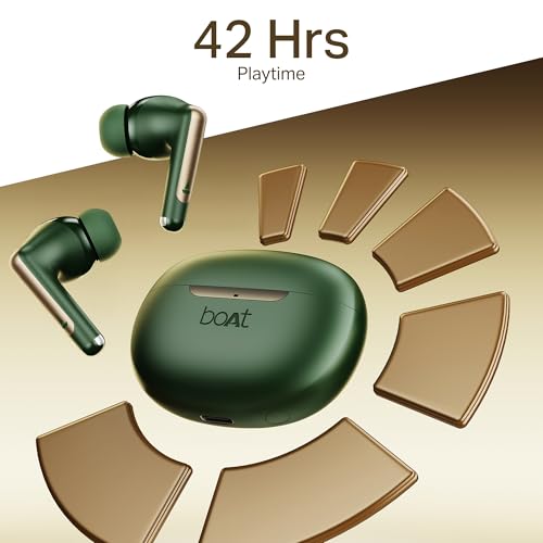 Image of boAt Airdopes 141 Elite ANC (2025), ANC (~ 35dB), 4Mics ENx Tech, 42 Hour Battery, Fast Charging, Low Delay, IPX5, Bluetooth Earphones, TWS Earbuds Wireless Headphones with Microphone (Green)