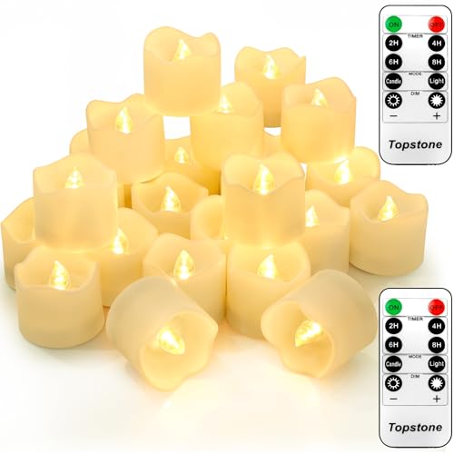 Image of Topstone 24-Pack Flameless LED Candles with Remote Control, 10-Key Timer (2H /4H /6H /8H), Flickering & Steady Modes, Dimmable Warm White Battery-Operated Candles,Includes 2 Remotes & Batteries