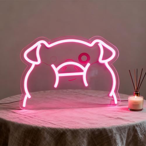 Image of Pink Pig LED Neon Sign | USB Powered Night Light, Nursery Wall Decor, Kids Room Art Lamp, 12.6x10 inches