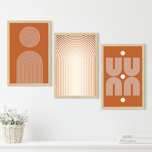 Image of ArtX Paper Bohemian Pattern Wall Painting For Living Room, Drawing Room Decoration Big Size, Boho Framed Painting for Wall Decoration, Wall Decor For Bedroom, Multicolor, 12.0 x 18.0 inches, Set Of 3