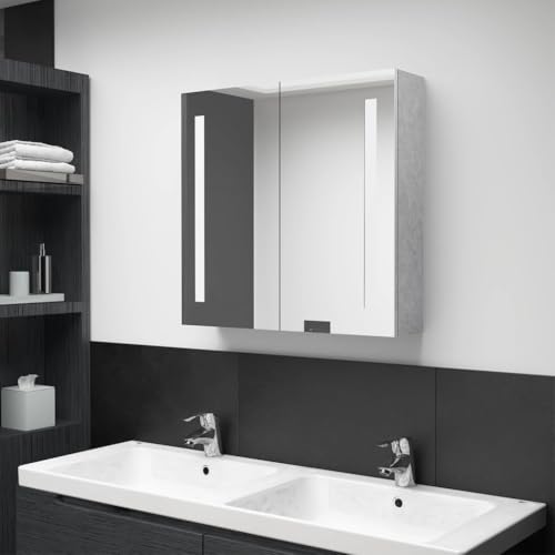Cinyiqo Armario de baño con espejogris hormigón 62x14x60 cm, Armario De Baño, Mueble Baño Colgar, Armario Pared Baño, Mueble De Baño, Gabinete De Baño