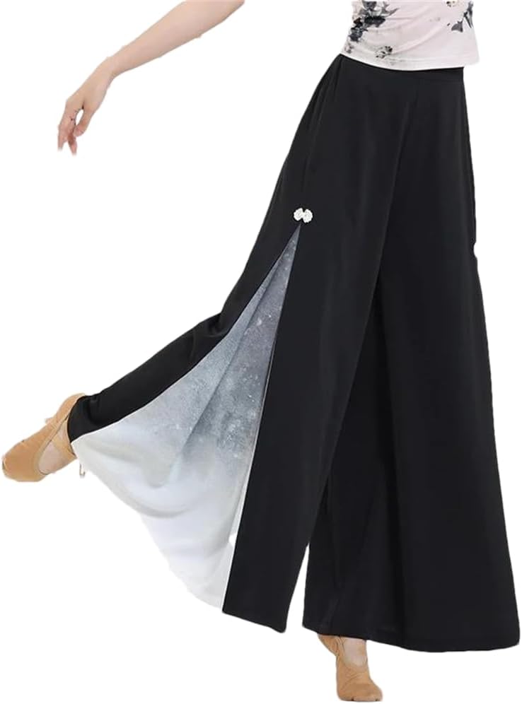 Women Loose Wide Leg Culottes Classical Dance Performance Practice Wide Leg Gradient Printed Dance Pants