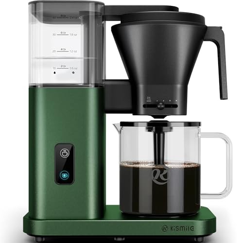 Image of Kismile SCA-Certified 8 Cup Drip Coffee Maker, Pour Over Coffee Machine with 3s Instant Heat 197-205℉, Adjustable Flow Control, Removable Water Tank, Deep Cold Brew & 40 Min Keep Warm (Olive Green)