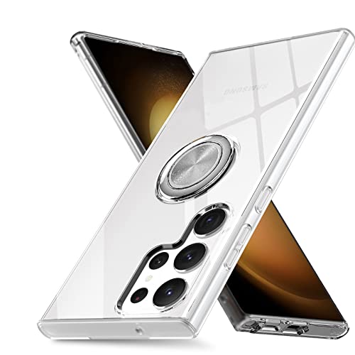 Ring Designed for Samsung Galaxy S23 Ultra Case Clear, [Millitary Grade Drop Protection] [Never Yellow] [Support Car Magnetic Mount] Slim Lightweight 360Â° Ring Holder Kickstand Non-Slip Soft TPU Case