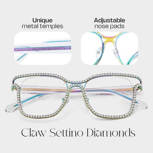 Image of Zeelool Glasses Frame for Women Diamond Square Blue Light Blocking glasses Shine JGM104070 Multicolor