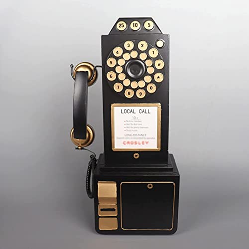 AZMANI Retro Pay Phone Decor, Vintage Antique Telephone Old Fashion Phones for Home Office Cafe Bar Decor - 9.8''L x 6.3''W x 19.7''H,Black,Large