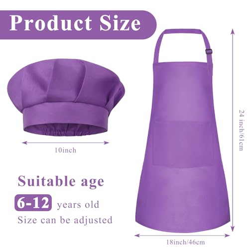 BOUBONI Kids Apron and Chef Hat Set Adjustable Child Art Aprons with 2 Pockets Toddler Chef Hat and Apron for Cooking Baking Painting (Purple) - Cosy Home Interiors BOUBONI Kids Apron and Chef Hat Set Adjustable Child Art Aprons with 2 Pockets Toddler Chef Hat and Apron for Cooking Baking Painting (Purple) - Image 2