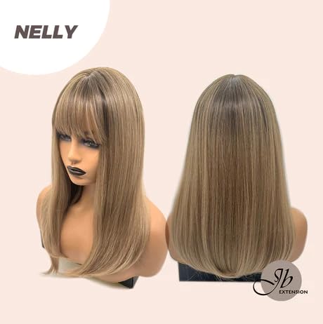 Miniatura 7 de NELLY - Peluca de cabello lacio con flequillo completo, sin pegamento, para mujer, pelucas sintéticas naturales para uso diario (pelucas de cabello