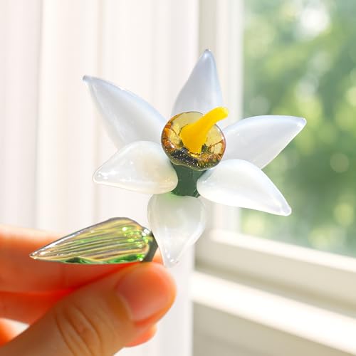 Luvlewen Glass Birth Month Flower Handmade Glass Flower Birthday Gift for Mother Father Friends (December - Narcissus)