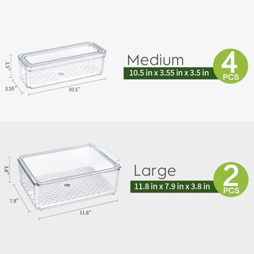 6 Pack Fridge Organizer, Stackable Refrigerator Organizer Bins with Lids, BPA-Free Fridge Organizers and Storage Contain - Additional View